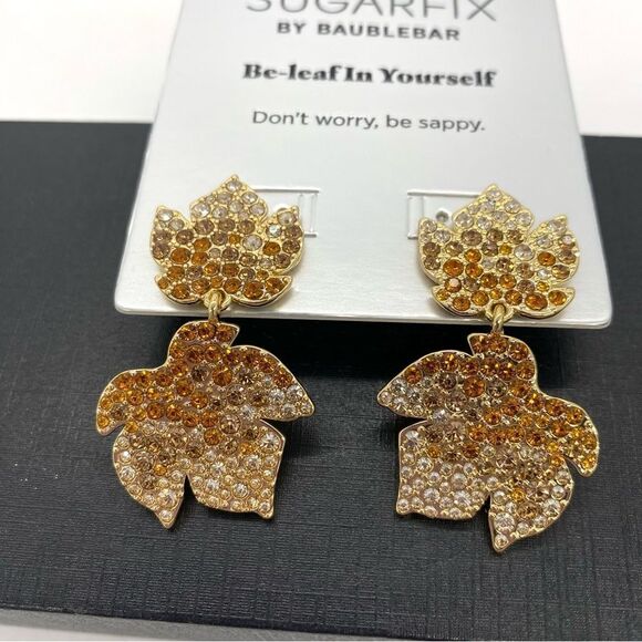 Sugarfix by BaubleBar Earrings Gold Be Leaf In Yourself New Statement Jewel - Picture 4 of 5